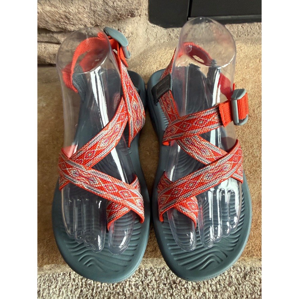 Chaco Z Cloud Sandals Womens 7 Orange Gray Strap Hiking Shoes Outdoor Granola - Picture 4 of 10